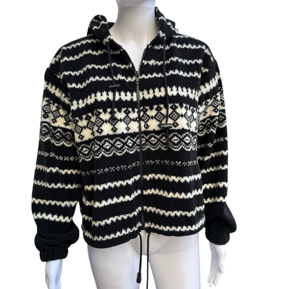 Victoria’s Secret Sport Black and White Fleece Hooded Jacket Size Small